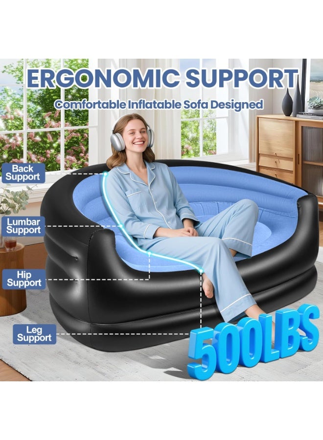 WALALLA Twin Size Inflatable Couch, Blow up couch, Flocked Surface Inflatable Chair, Portable Air Sofa Couch, Inflatable Bean Bag Chair, Waterproof Air Couch, Lazy Sofa for Camping with Air Pump - Image 2